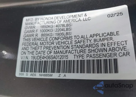 2025 Acura Integra A-Spec from USA, damaged, VIN 19UDE4H36SA012015